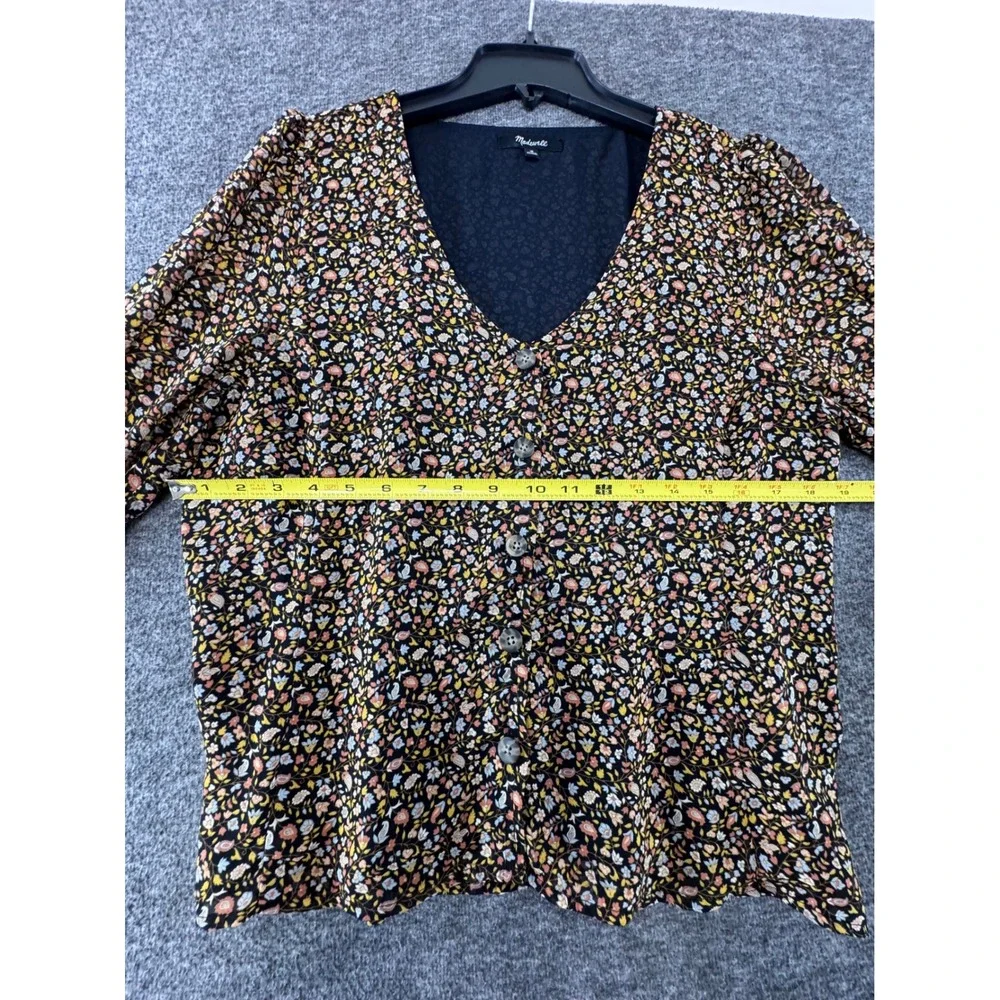 Madewell Ditsy Floral Button Front V-Neck Top Smocked Cuff